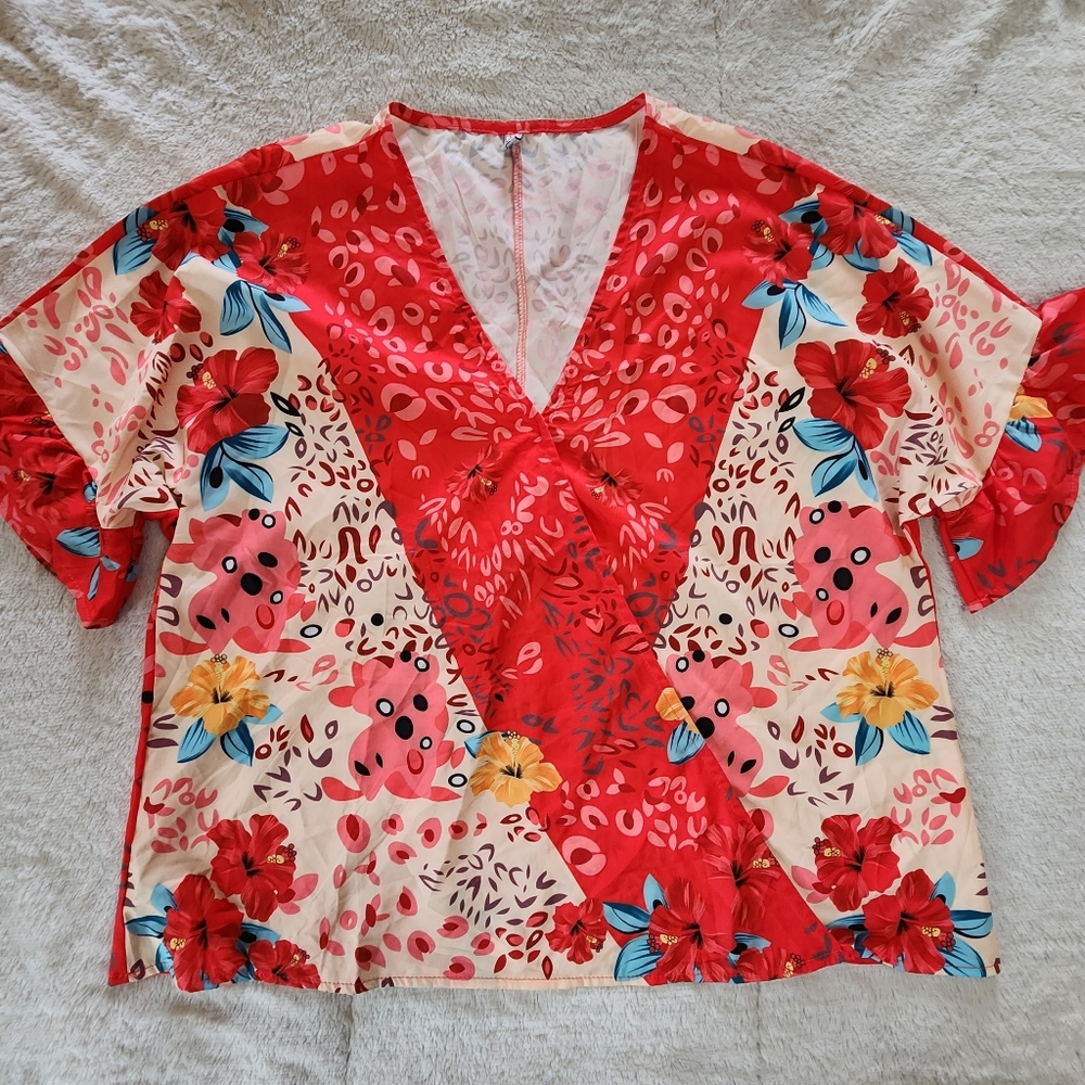 Misslook Tropical Paradise Flutter Sleeve Top Size XL